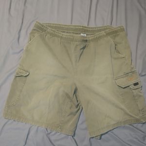 Vtg nike olive green cargo shorts orange check mens L distressed. 40 on the wais